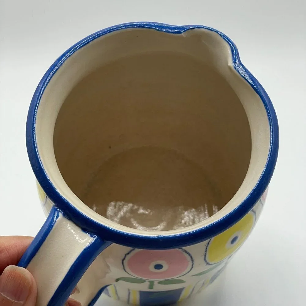 Elisa Keitzer 1987 Vintage Studio Pottery Floral Ceramic Hand Paint Pitcher 5.5
